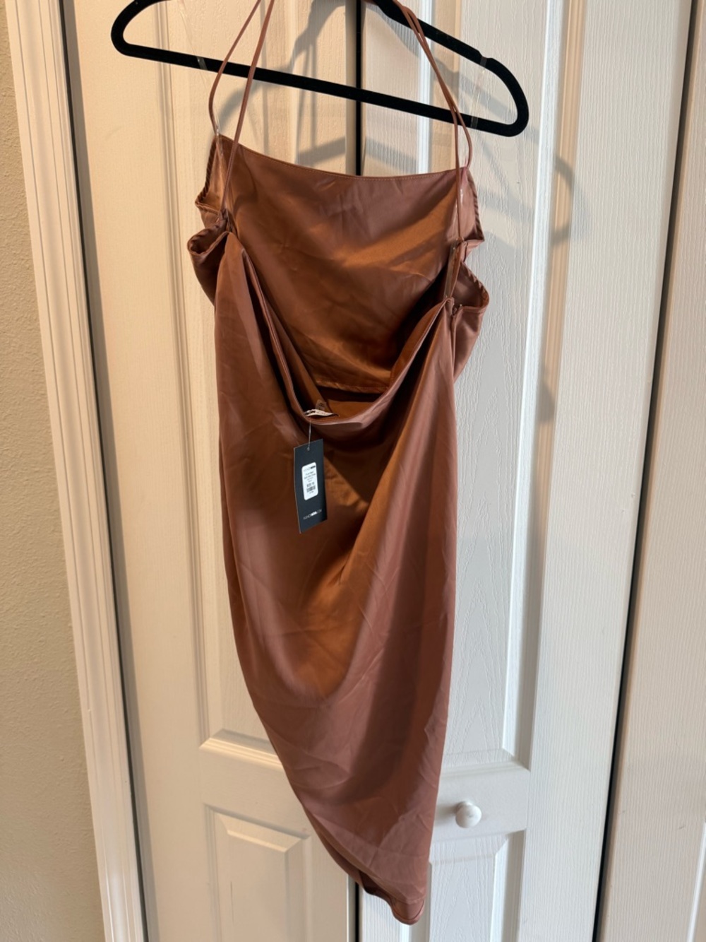 Fashion Nova Copper Brown Backless Satin Slip Dress